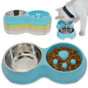 Hifrenchies Dog Slow Eating & Drinking BowlStainless Steel Interactive Slow Feed Dog Bowl for French BulldogSlow Down Eating Eco-Friendly pet Bowl for Frenchie (Blue)