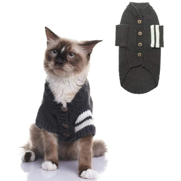 EXPAWLORER Cat Sweater for Cold Weather - Stylish Knitted Cat Clothes Soft Cat Sweatshirt with Sleeve Warm Clothing Fall and Winter Pet Clothes for All Different Cats or Puppies (Medium Grey)